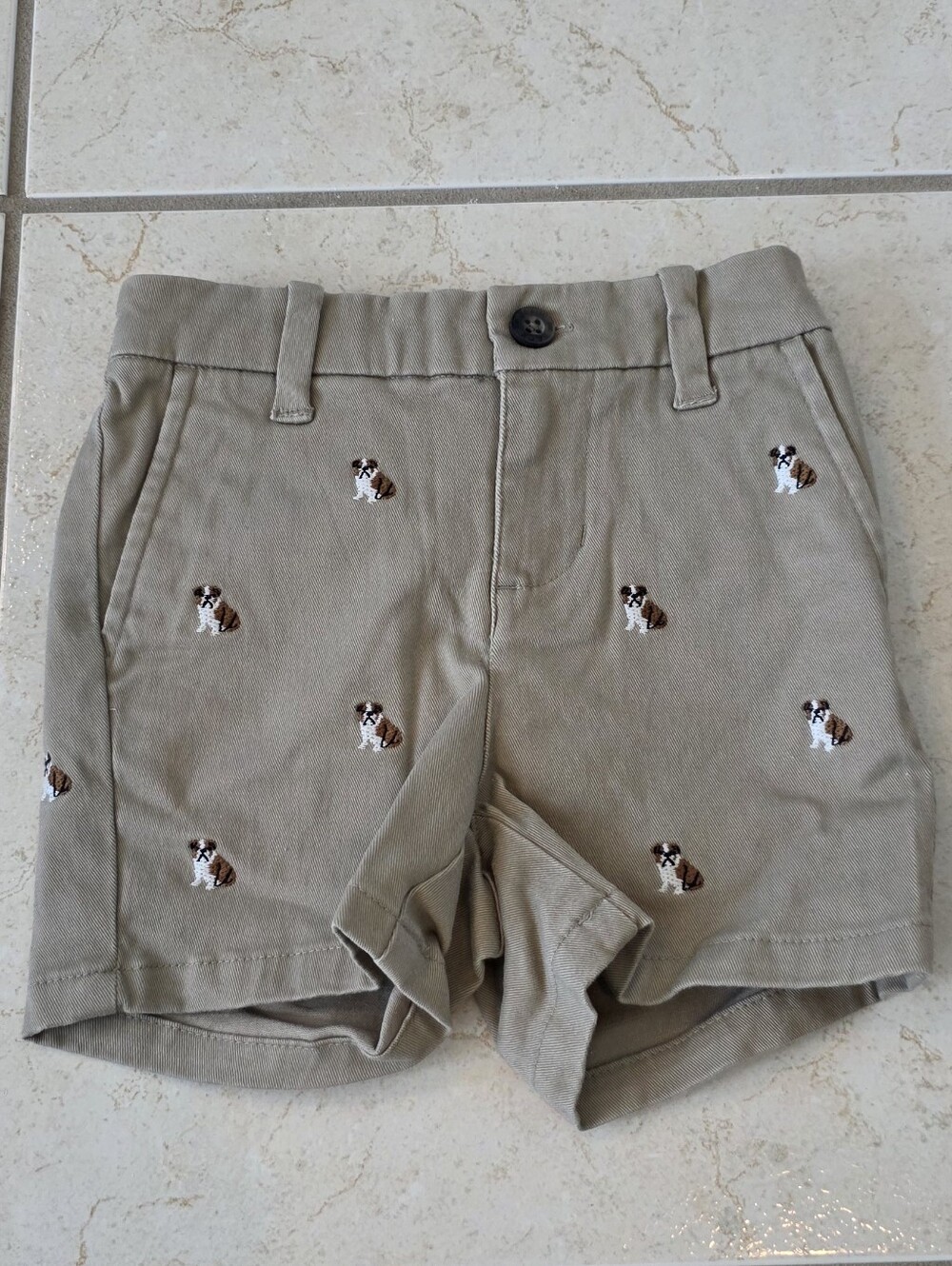 Janie and Jack Khaki Shorts with Dog Embroidery